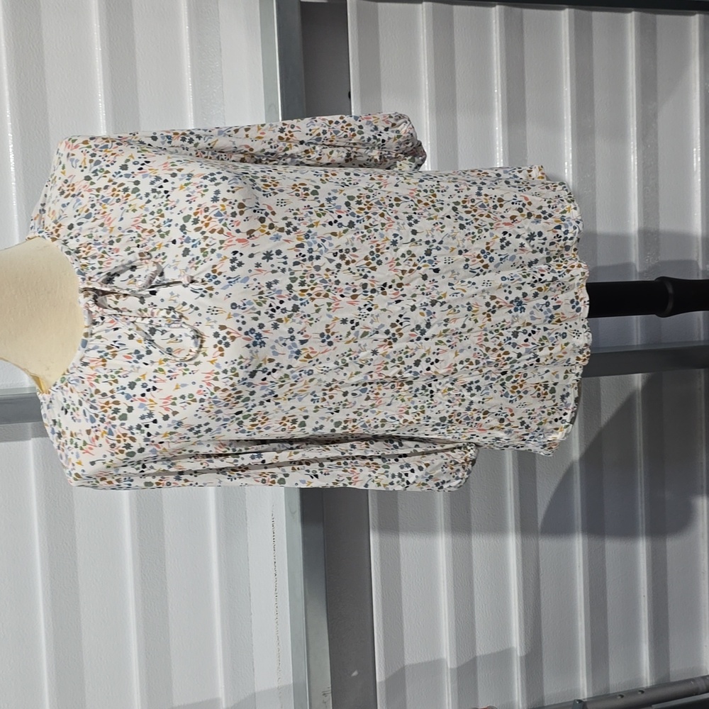 Croft & Barrow White Blue Brown Floral Print Top Size Medium‎